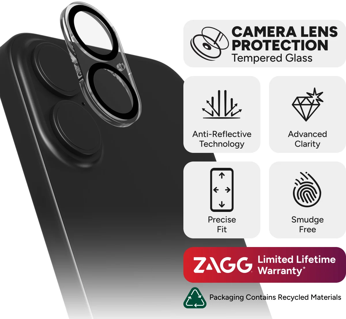 ZAGG InvisibleShield Glass Elite AR iPhone 16 / 16 Plus Camera Protector afbeelding 5