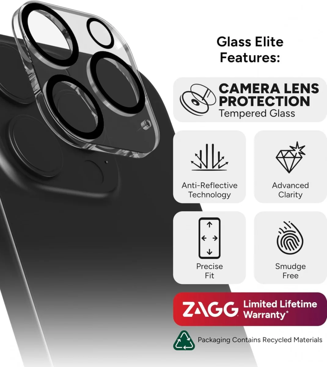 ZAGG InvisibleShield Glass Elite AR iPhone 16 Pro / 16 Pro Max Camera Protector afbeelding 5
