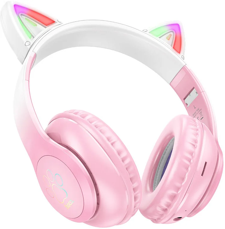 Hoco W42 Draadloze Kinder Koptelefoon met Led Kattenoortjes Max 85 dB Roze afbeelding 2
