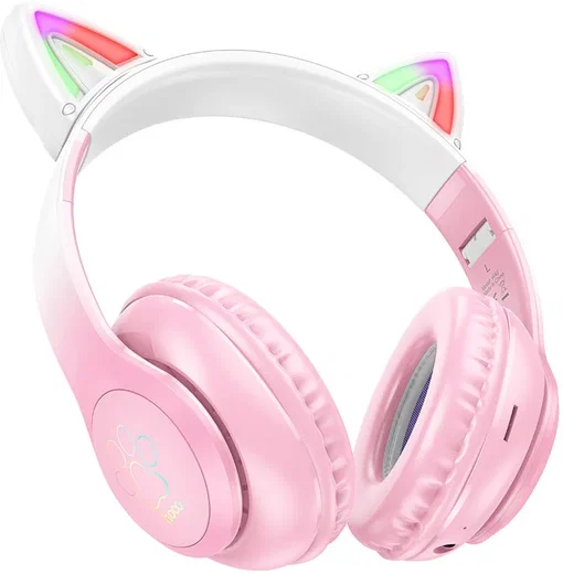 Hoco W42 Draadloze Kinder Koptelefoon met Led Kattenoortjes Max 85 dB Roze afbeelding 2