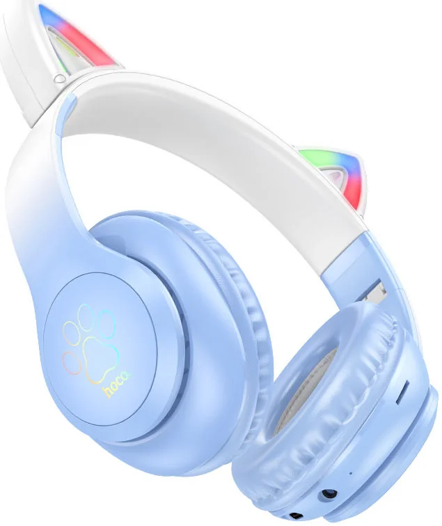 Hoco W42 Draadloze Kinder Koptelefoon met Led Kattenoortjes Max 85 dB Blauw afbeelding 1