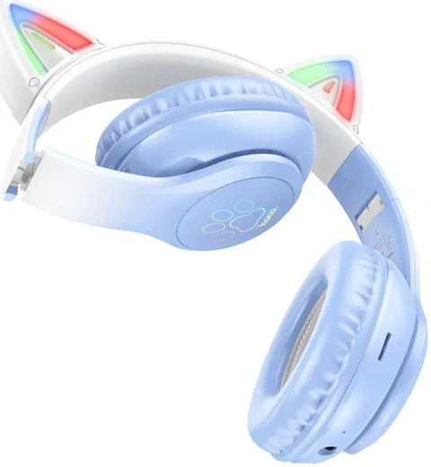 Hoco W42 Draadloze Kinder Koptelefoon met Led Kattenoortjes Max 85 dB Blauw afbeelding 2