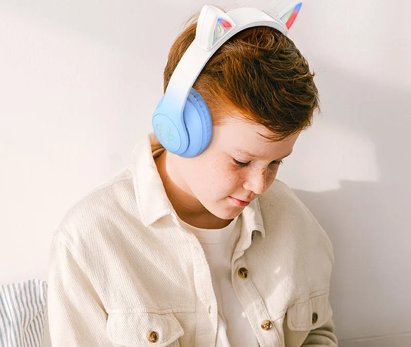 Hoco W42 Draadloze Kinder Koptelefoon met Led Kattenoortjes Max 85 dB Blauw afbeelding 3