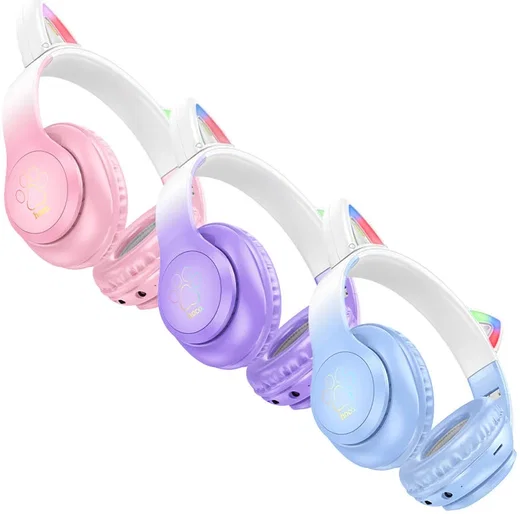 Hoco W42 Draadloze Kinder Koptelefoon met Led Kattenoortjes Max 85 dB Blauw afbeelding 4
