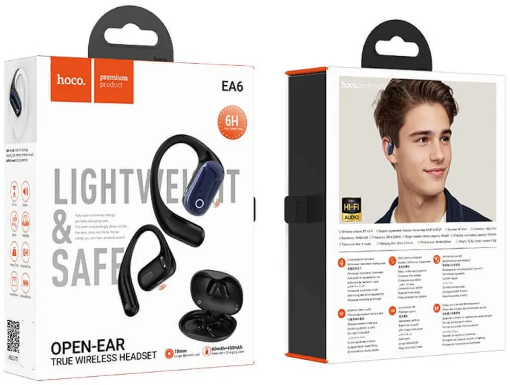 Hoco EA6 Open-Ear Draadloze Oordopjes Met Oorhaak Zwart afbeelding 3