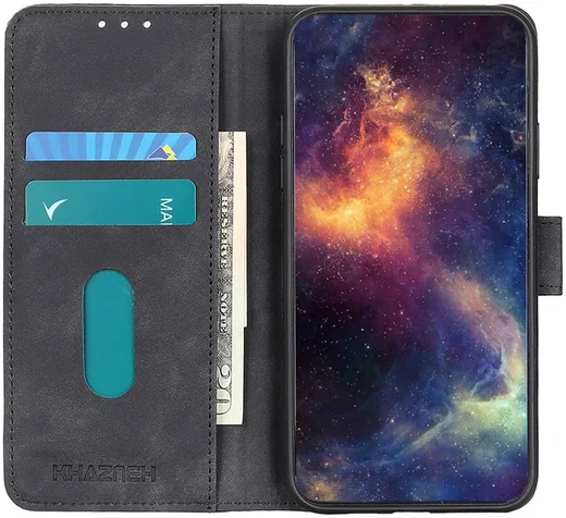 KHAZNEH Xiaomi Poco F6 Hoesje Retro Wallet Book Case Zwart afbeelding 1