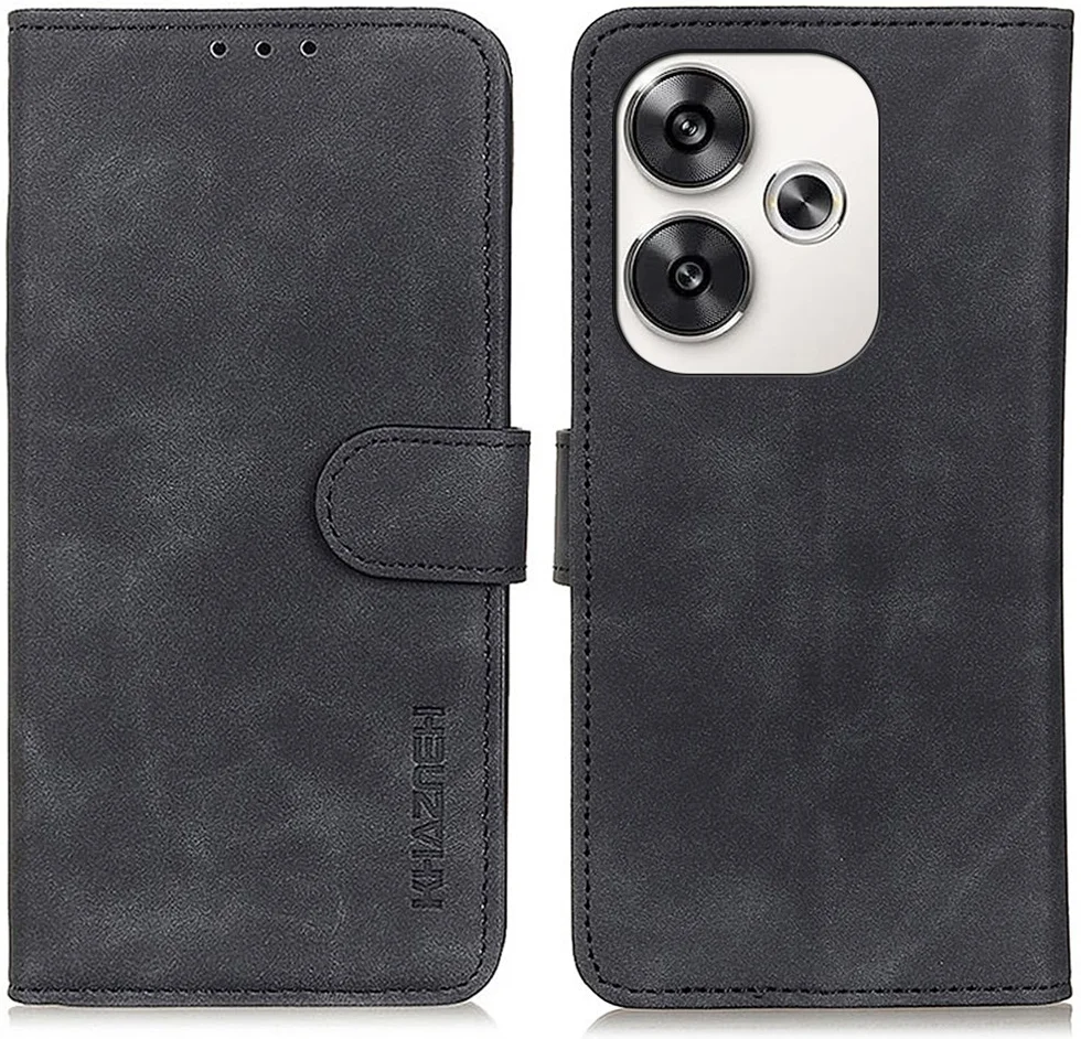 KHAZNEH Xiaomi Poco F6 Hoesje Retro Wallet Book Case Zwart afbeelding 2