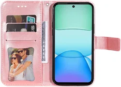 Xiaomi Redmi 13 4G / Poco M6 Hoesje Bloemen Book Case met Pasjeshouder Roze afbeelding
