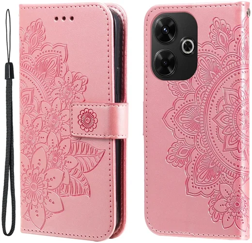 Xiaomi Redmi 13 4G / Poco M6 Hoesje Bloemen Book Case met Pasjeshouder Roze afbeelding 2