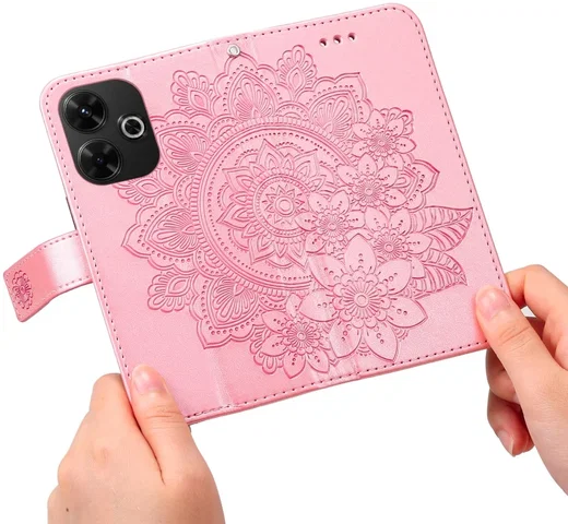 Xiaomi Redmi 13 4G / Poco M6 Hoesje Bloemen Book Case met Pasjeshouder Roze afbeelding 6