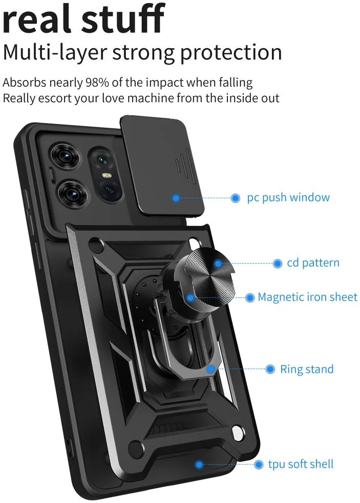 Motorola Edge 50 Pro Hoesje met Camera Slider en Kickstand Ring Zwart afbeelding 10