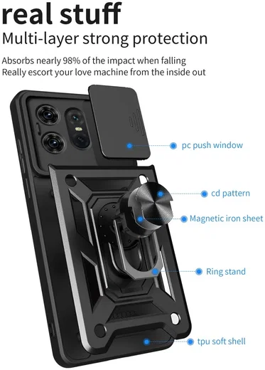 Motorola Edge 50 Pro Hoesje met Camera Slider en Kickstand Ring Zwart afbeelding 10