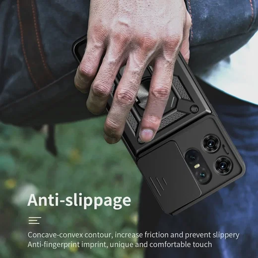 Motorola Edge 50 Pro Hoesje met Camera Slider en Kickstand Ring Zwart afbeelding 2