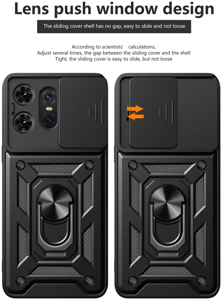 Motorola Edge 50 Pro Hoesje met Camera Slider en Kickstand Ring Zwart afbeelding 3