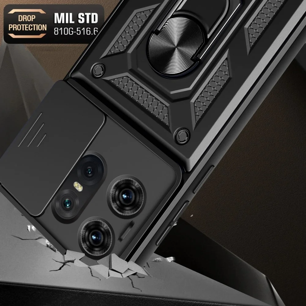 Motorola Edge 50 Pro Hoesje met Camera Slider en Kickstand Ring Zwart afbeelding 5