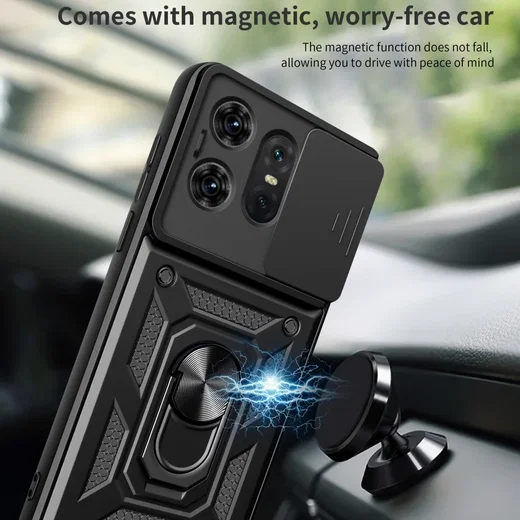 Motorola Edge 50 Pro Hoesje met Camera Slider en Kickstand Ring Zwart afbeelding 6
