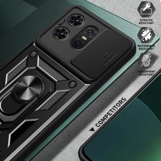 Motorola Edge 50 Pro Hoesje met Camera Slider en Kickstand Ring Zwart afbeelding 7