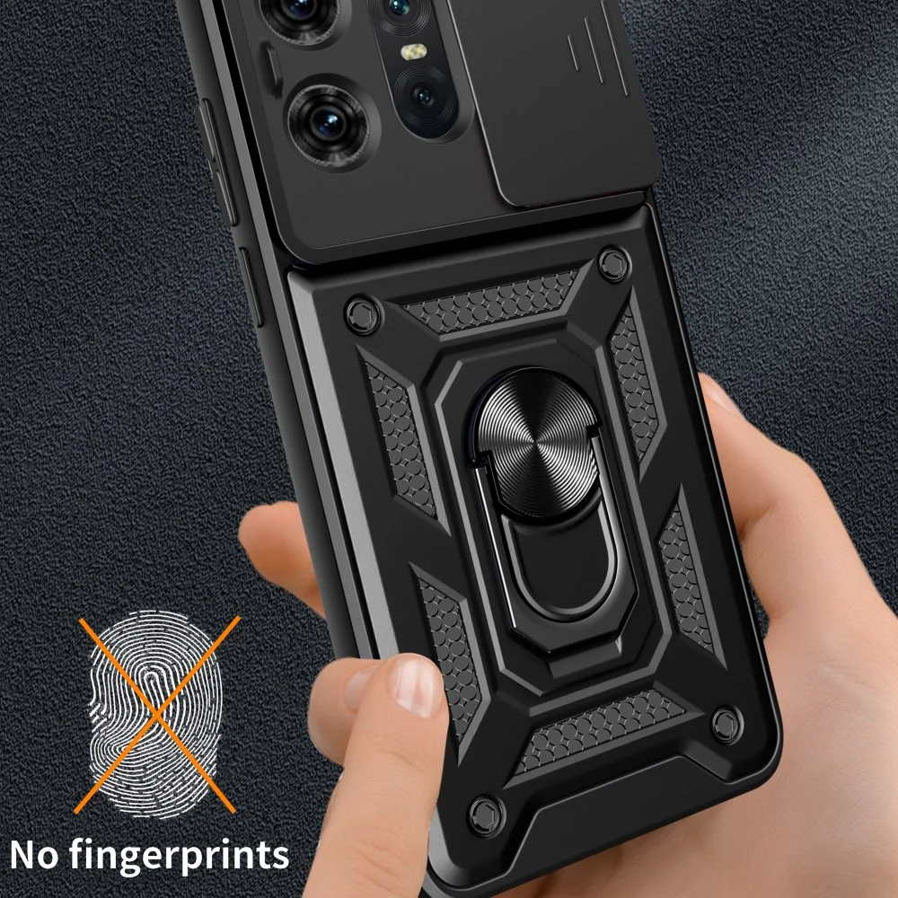 Motorola Edge 50 Pro Hoesje met Camera Slider en Kickstand Ring Zwart afbeelding 8