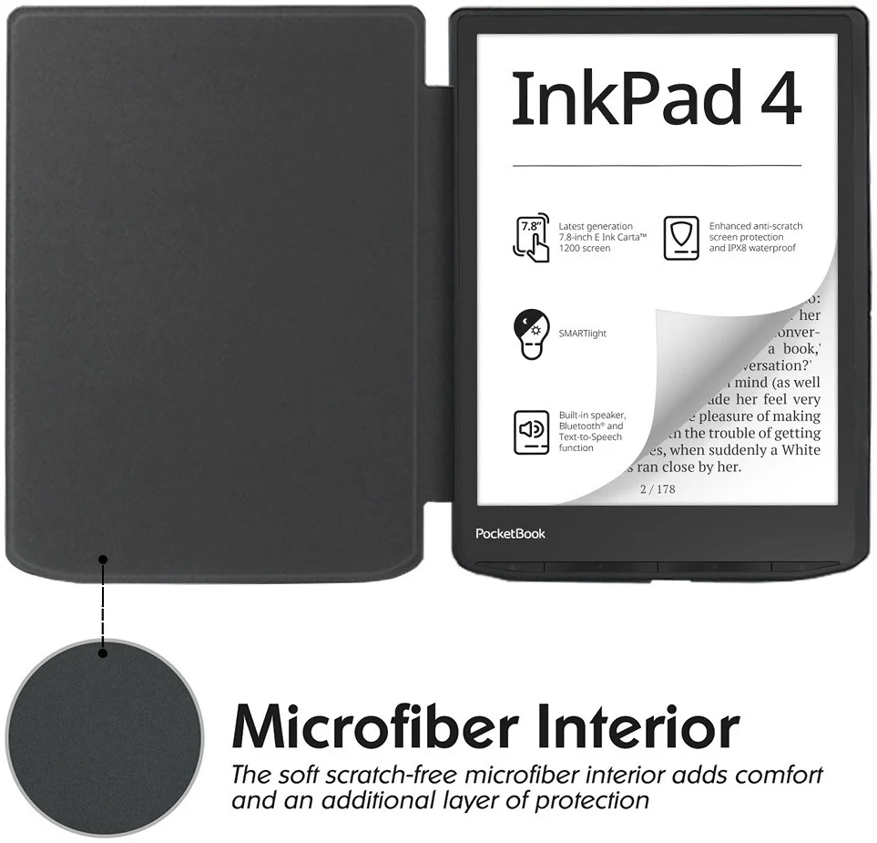 PocketBook InkPad 4 Hoes E-Reader Book Case Beschermhoes Grijs afbeelding 6