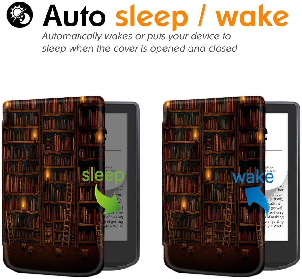 PocketBook Verse Pro Hoes Book Case Sleep Cover Beschermhoes Library Print afbeelding 3