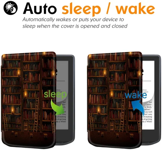 PocketBook Verse Pro Hoes Book Case Sleep Cover Beschermhoes Library Print afbeelding 3