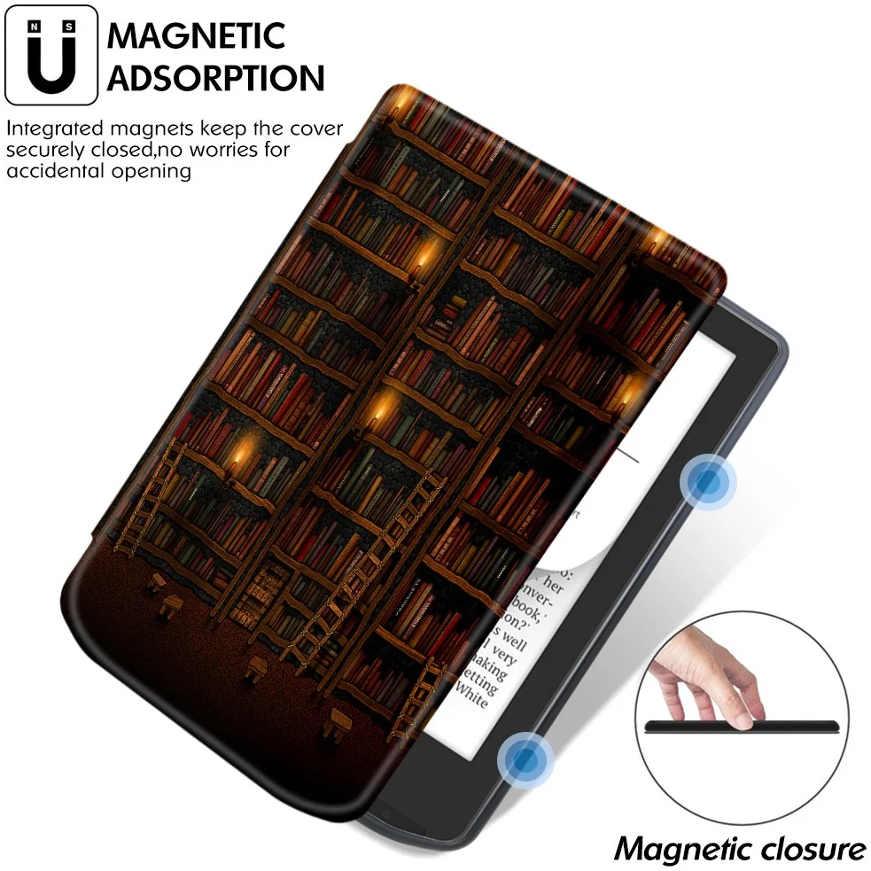 PocketBook Verse Pro Hoes Book Case Sleep Cover Beschermhoes Library Print afbeelding 5