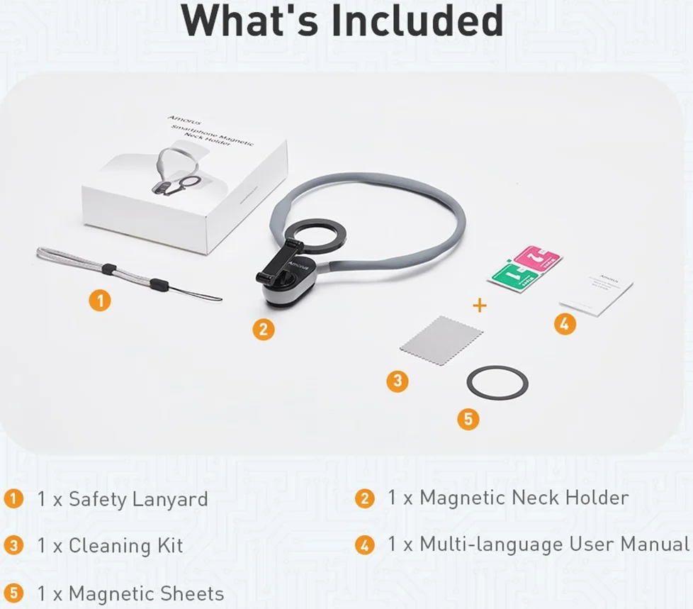 Amorus Universele Magnetische MagSafe Nek Telefoonhouder Grijs afbeelding 10