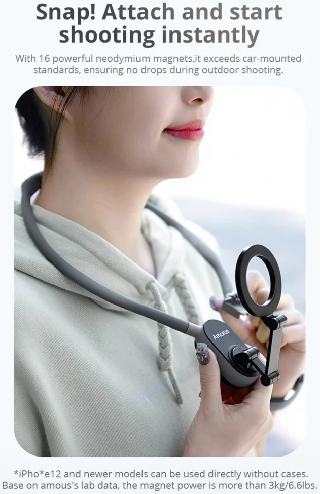 Amorus Universele Magnetische MagSafe Nek Telefoonhouder Grijs afbeelding 3