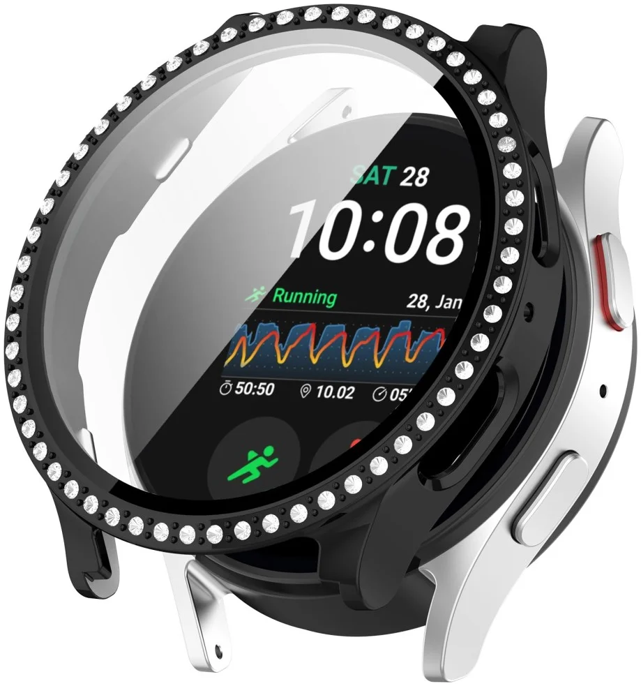 Samsung Galaxy Watch 7 40MM Hoesje - Case met Tempered Glass - Rhinestone Zwart afbeelding 1