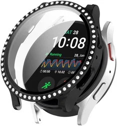 Samsung Galaxy Watch 7 40MM Hoesje - Case met Tempered Glass - Rhinestone Zwart afbeelding