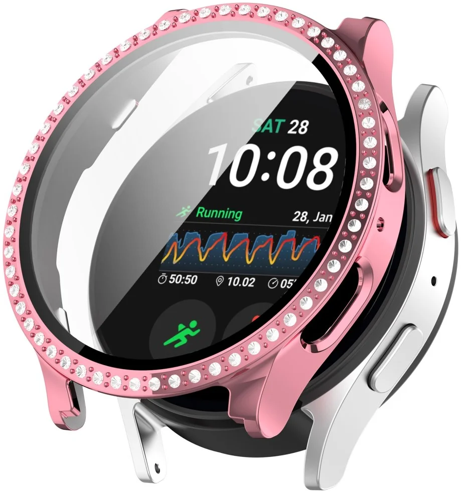 Samsung Galaxy Watch 7 40MM Hoesje - Case met Tempered Glass - Rhinestone Roze afbeelding 1