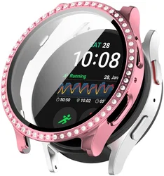 Samsung Galaxy Watch 7 40MM Hoesje - Case met Tempered Glass - Rhinestone Roze afbeelding