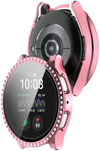 Samsung Galaxy Watch 7 40MM Hoesje - Case met Tempered Glass - Rhinestone Roze afbeelding 2