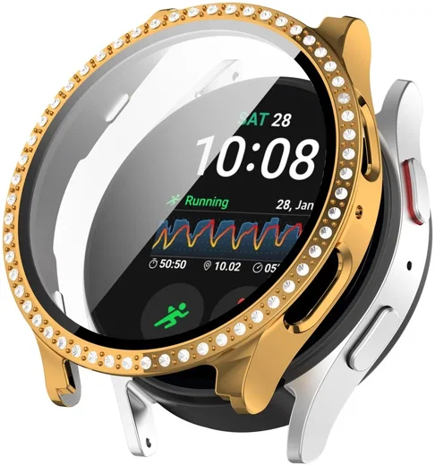 Samsung Galaxy Watch 7 40MM Hoesje - Case met Tempered Glass - Rhinestone Goud afbeelding 1