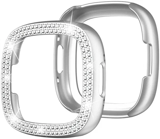 Fitbit Versa 4 / Sense 2 Hoesje - Hard Plastic - Diamant Zilver afbeelding 1