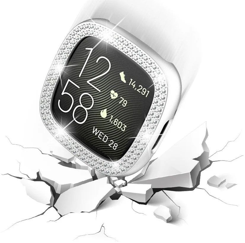 Fitbit Versa 4 / Sense 2 Hoesje - Hard Plastic - Diamant Zilver afbeelding 2