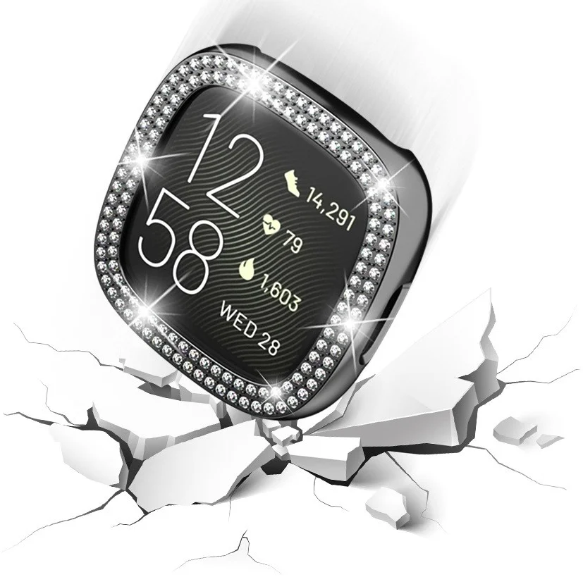 Fitbit Versa 4 / Sense 2 Hoesje - Hard Plastic - Diamant Zilver afbeelding 4