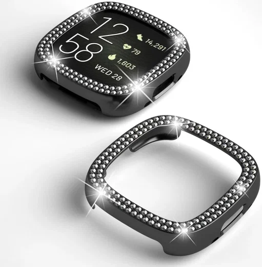 Fitbit Versa 4 / Sense 2 Hoesje - Hard Plastic - Diamant Zilver afbeelding 6