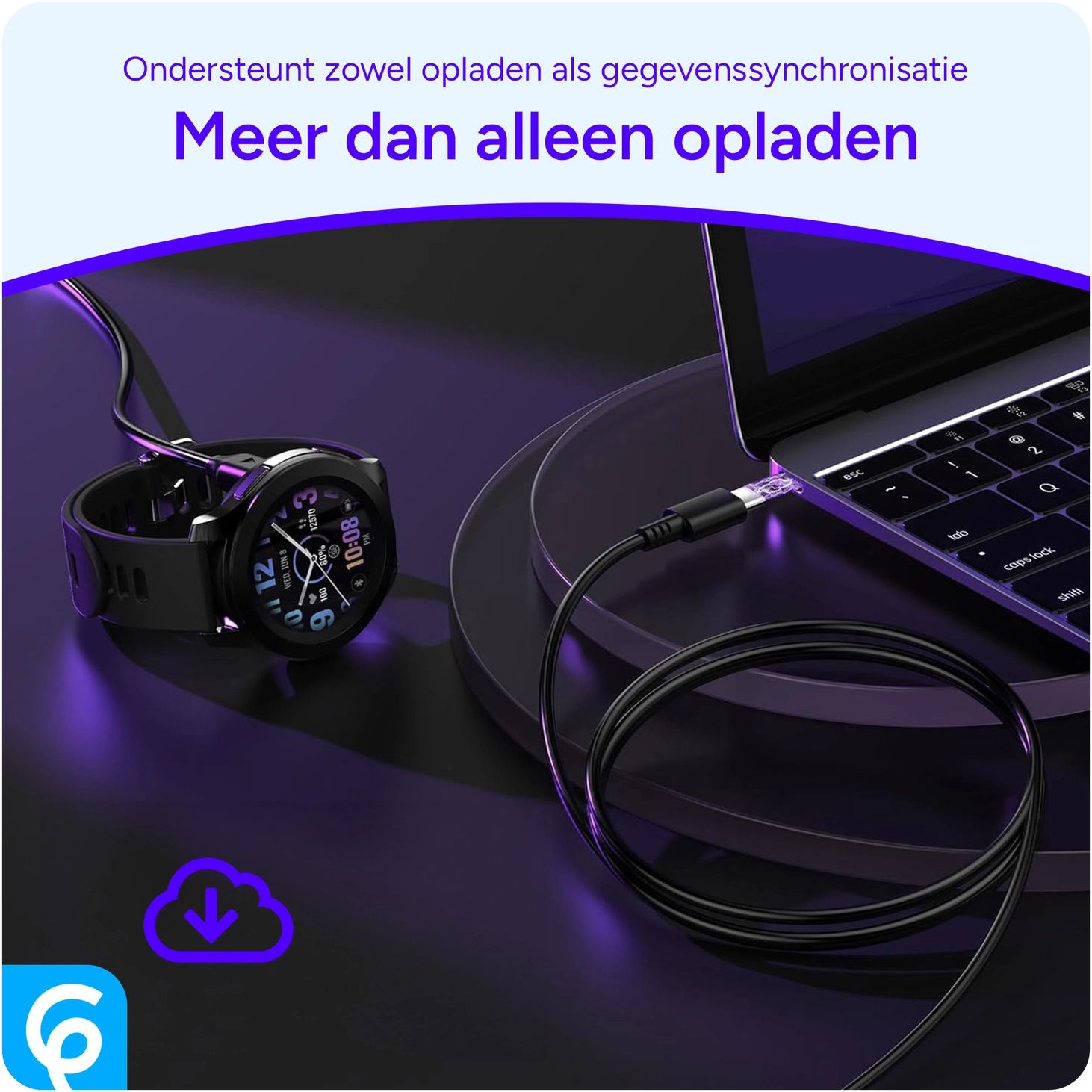 Universele Garmin Watch Oplader USB-C Kabel 1M Zwart afbeelding 3