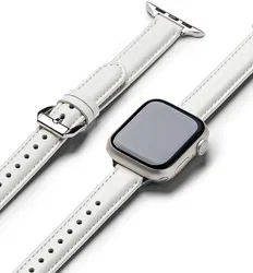 Ringke Leather One Padded Band - Apple Watch 1-10/SE - 38/40/41/42MM - Wit afbeelding