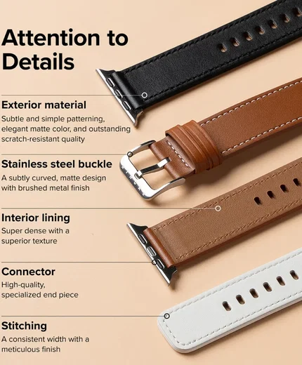 Ringke Leren Basic Bandje - Apple Watch 1-10/SE/Ultra - 49/46/45/44/42MM - Wit afbeelding 7