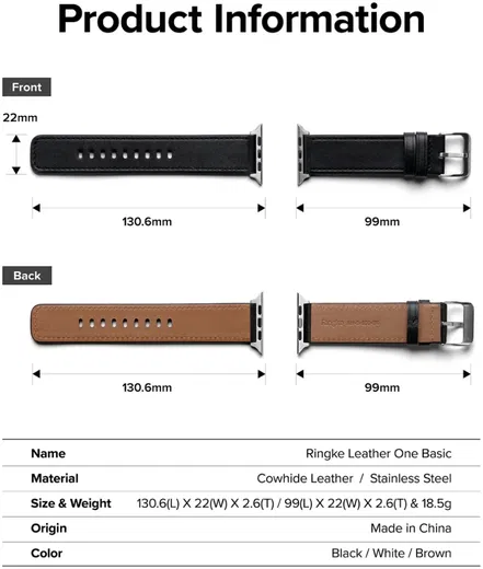Ringke Leren Basic Bandje - Apple Watch 1-10/SE/Ultra - 49/46/45/44/42MM - Bruin afbeelding 9