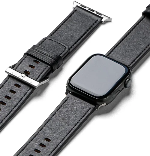 Ringe Leather Bold - Apple Watch 1-10/SE/Ultra Bandje - 49/46/45/44/42MM - Zwart afbeelding 1