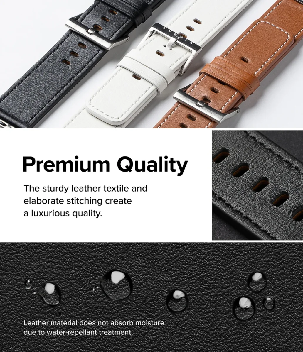 Ringe Leather Bold - Apple Watch 1-10/SE/Ultra Bandje - 49/46/45/44/42MM - Zwart afbeelding 3