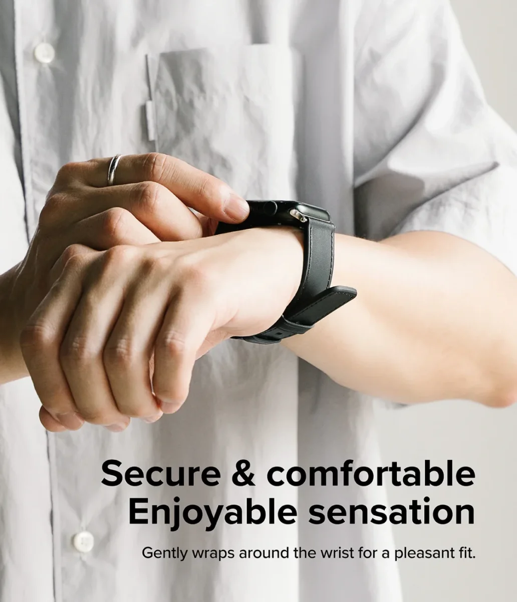 Ringe Leather Bold - Apple Watch 1-10/SE/Ultra Bandje - 49/46/45/44/42MM - Zwart afbeelding 5