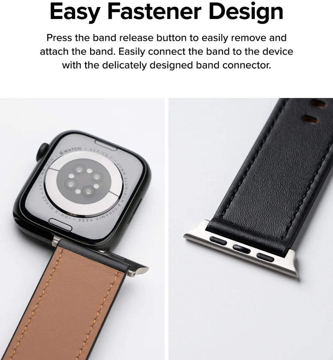 Ringe Leather Bold - Apple Watch 1-10/SE/Ultra Bandje - 49/46/45/44/42MM - Zwart afbeelding 6