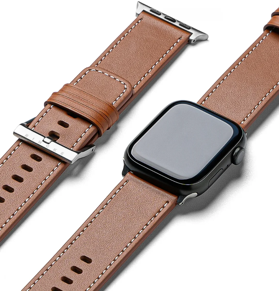Ringe Leather Bold - Apple Watch 1-10/SE/Ultra Bandje - 49/45/46/44/42MM - Bruin afbeelding 1