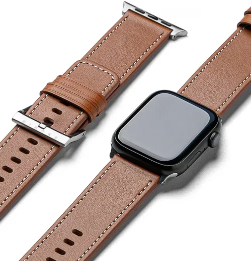 Ringe Leather Bold - Apple Watch 1-10/SE/Ultra Bandje - 49/45/46/44/42MM - Bruin afbeelding 1