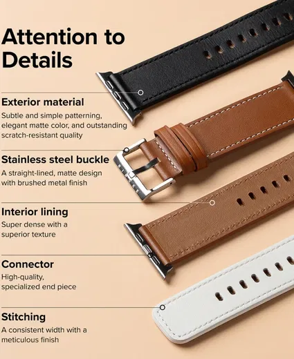 Ringe Leather Bold - Apple Watch 1-10/SE/Ultra Bandje - 49/45/46/44/42MM - Bruin afbeelding 7