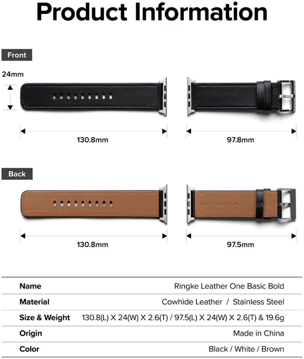 Ringe Leather Bold - Apple Watch 1-10/SE/Ultra Bandje - 49/45/46/44/42MM - Bruin afbeelding 8